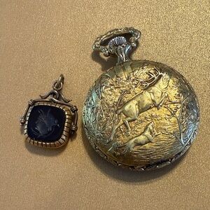 Gold Pocket Watch with Deer Design